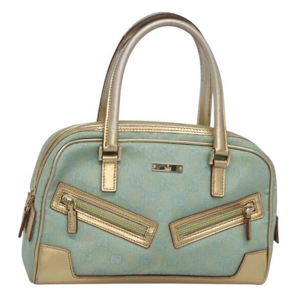 GUCCI GG Canvas Hand Bag Light Blue Gold 000 000 - Picture 1 of 16